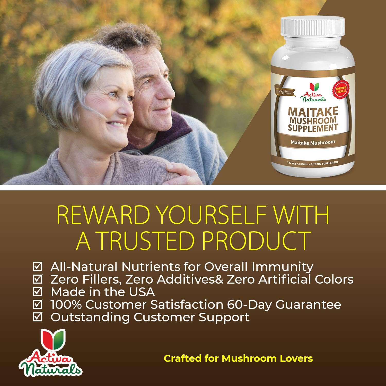 Maitake Mushroom Supplement - 120 Veg. Capsules with Grifola Frondosa Mushrooms