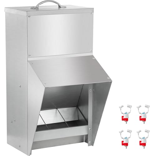 VEVOR Galvanized Poultry Feeder Holds 11.5lbs of Feed Chicken Feeders No Waste 6.3x8.3x12.9in Hanging Chicken Feeder with Lid Weatherproof Outdoor Coop Food Dispenser for Duck