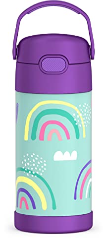 THERMOS FUNTAINER 12 Ounce Kids Insulated Water Bottles with Straw, Purple Hearts & Dreamy Patterns