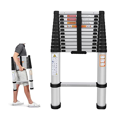 16.4ft Telescoping Ladder Aluminum Extension Loft Ladder EN131 Certificated 330lb Load Capacity with Safety Locking Mechanism Heavy Duty Straight Ladder for Home Office DIY Projects