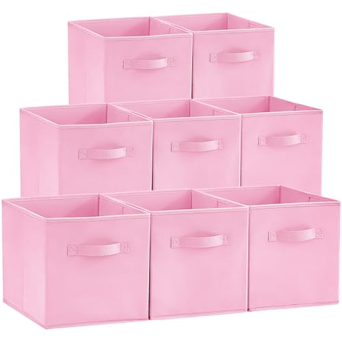 Lifewit 13 Inch Cube Storage Bins, 8 Packs Storage Cubes Foldable Decorative Fabric Storage Baskets for Organizing Home Organizers with Handles for Shelves, Closet, Beige