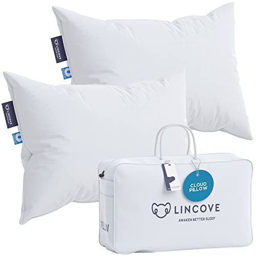 Lincove Cloud Natural Canadian White Down Luxury Sleeping Pillow - 625 Fill Power, 500 Thread Count Cotton Shell, Made in Canada, Standard - Soft, 1 Pack