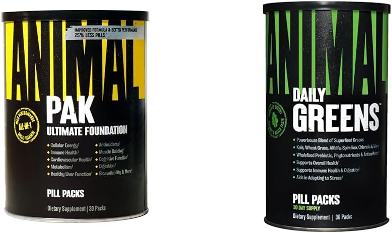 Animal Pak - Convenient All-in-One Vitamin & Supplement Pack - Zinc, Vitamins C, B, D, Amino Acids & Greens Pak - Chlorophyll, Spectra, Superfood Whole Food Prebiotic and Probiotic Super Digestion