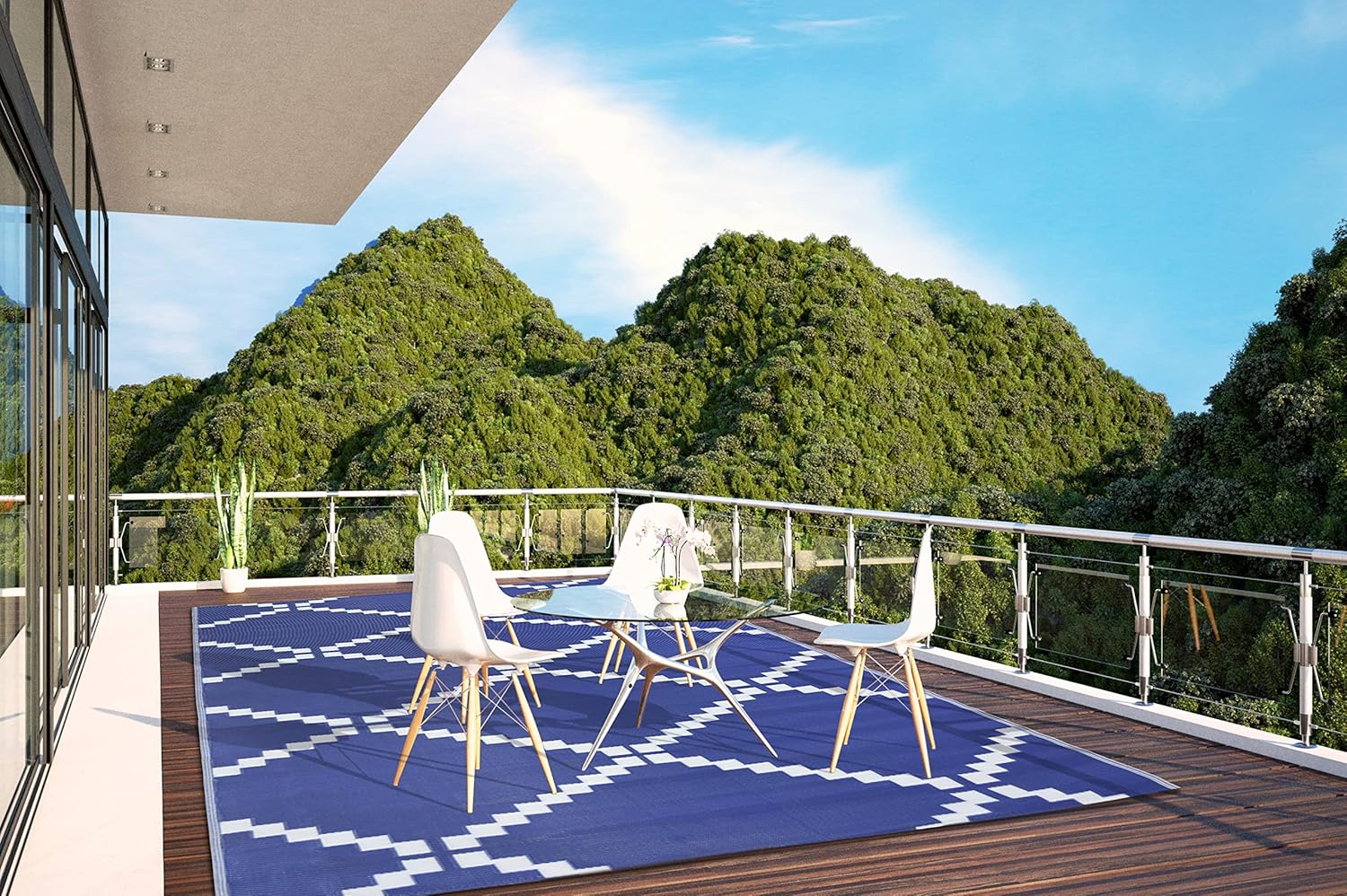 iCustomRug Outdoor Rug Mat- Athens Trellis Blue 8'X10' Reversible Picnic and Beach Area Rug, Perfect for Patio, Camping, Sunroom, and Any Outdoor Space