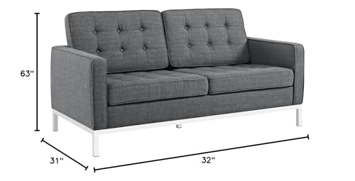 Modway Loft Upholstered Fabric Mid-Century Modern Loveseat In Teal