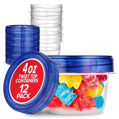 Stock Your Home 4oz Plastic Containers with Twist Top Lids (6 Pack), 1/2 Cup Small Freezer Containers for Leftover Food, Airtight Reusable Soup Containers with Lids, Microwave and Dishwasher Safe