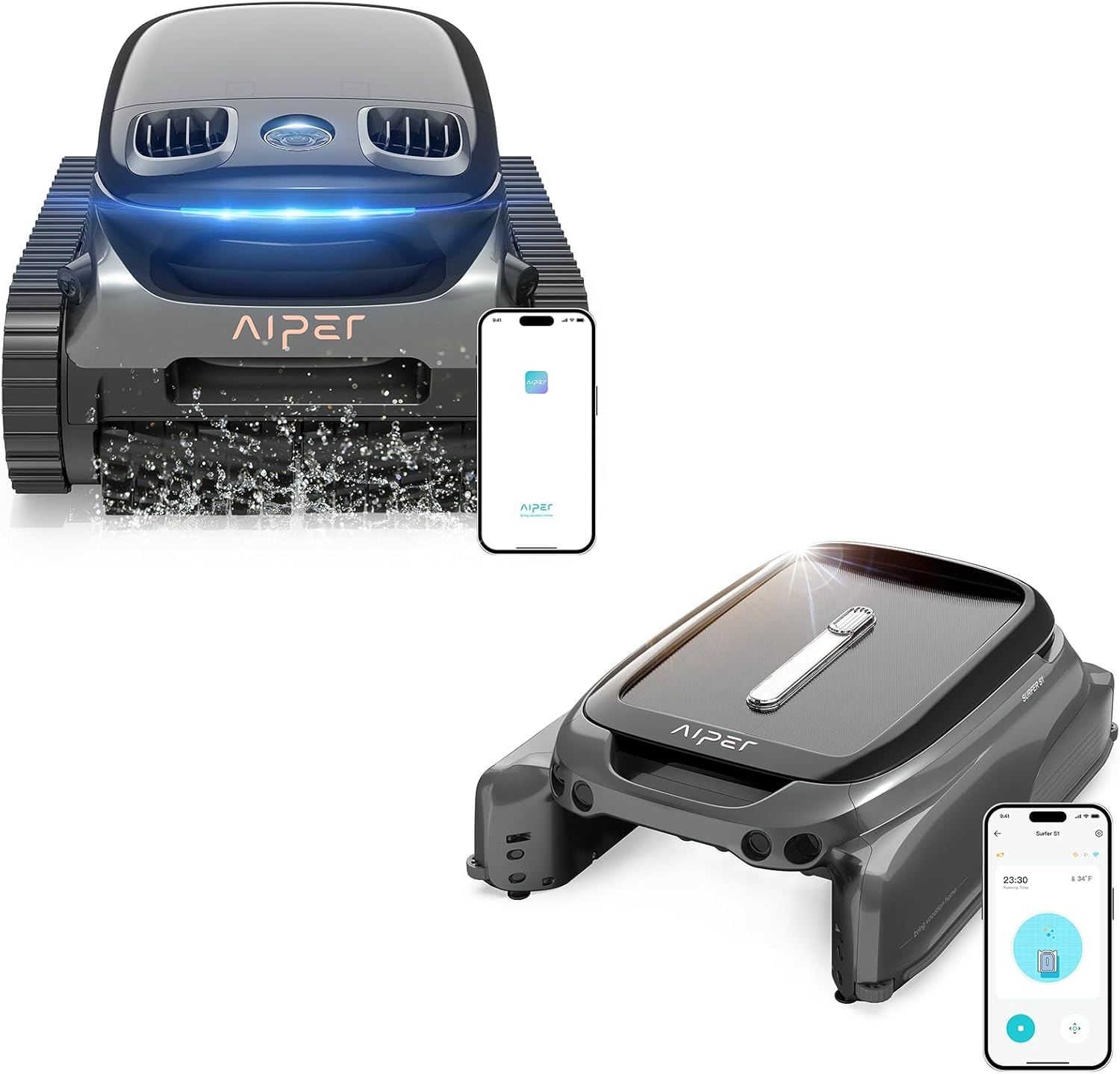 Aiper Surfer S1 Robotic Pool Skimmer with Aiper Scuba S1 Pro Robotic Pool Cleaner