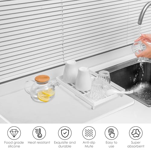 Stone Drying Mat for Kitchen Counter, Quick Dry, Super Absorbent Diatomaceous Dish Drying Mat, Heat Resistant Stone Drying Tray for Kitchen Counter Dishes Cups(Marble)