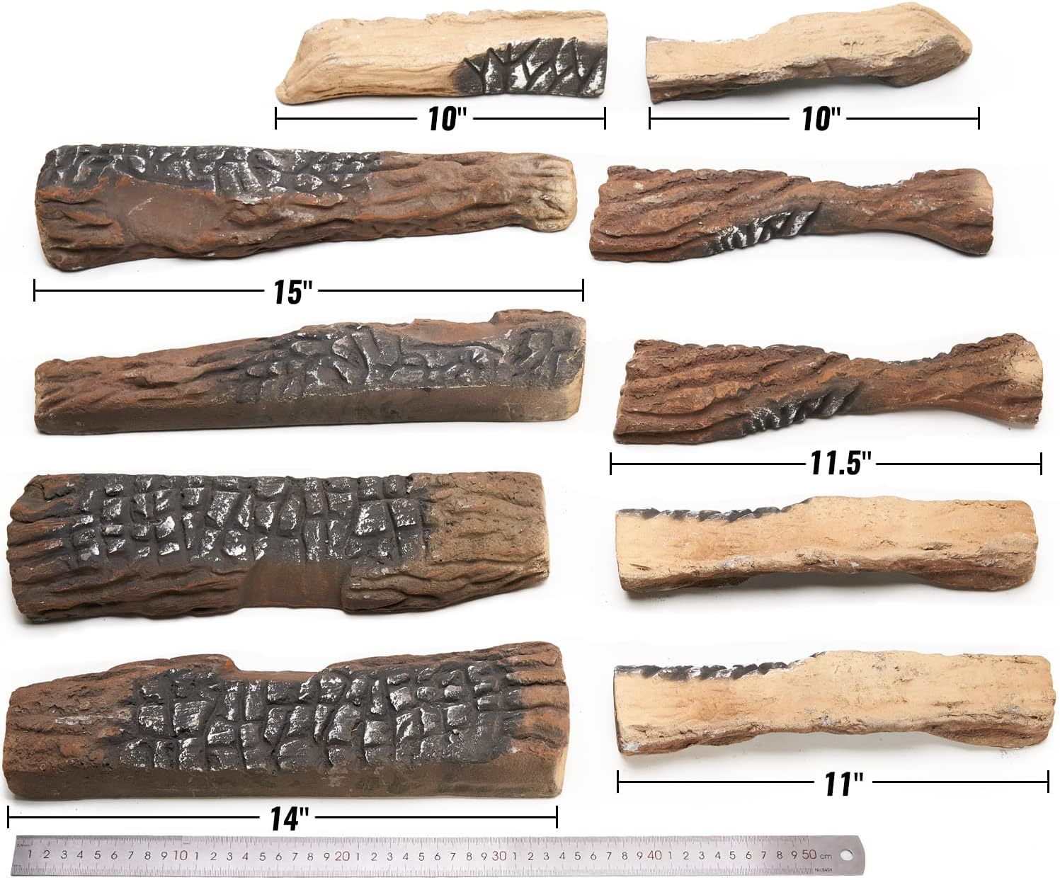 Gas Log for Fireplace, 10 Peice Realistic Ceramic Wood Logs