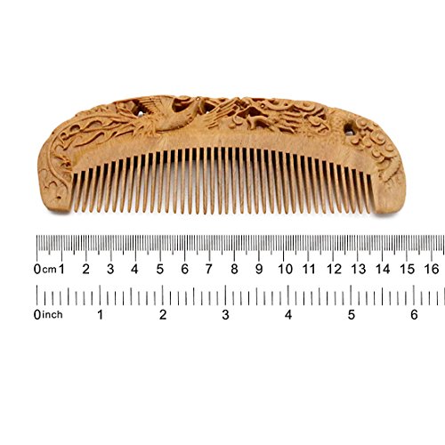 YOY Handmade Carved Natural Sandalwood Hair Comb - Anti-static No Snag Brush for Men's Mustache Beard Care Anti Dandruff Women Girls Head Hair Accessory (HC1010)