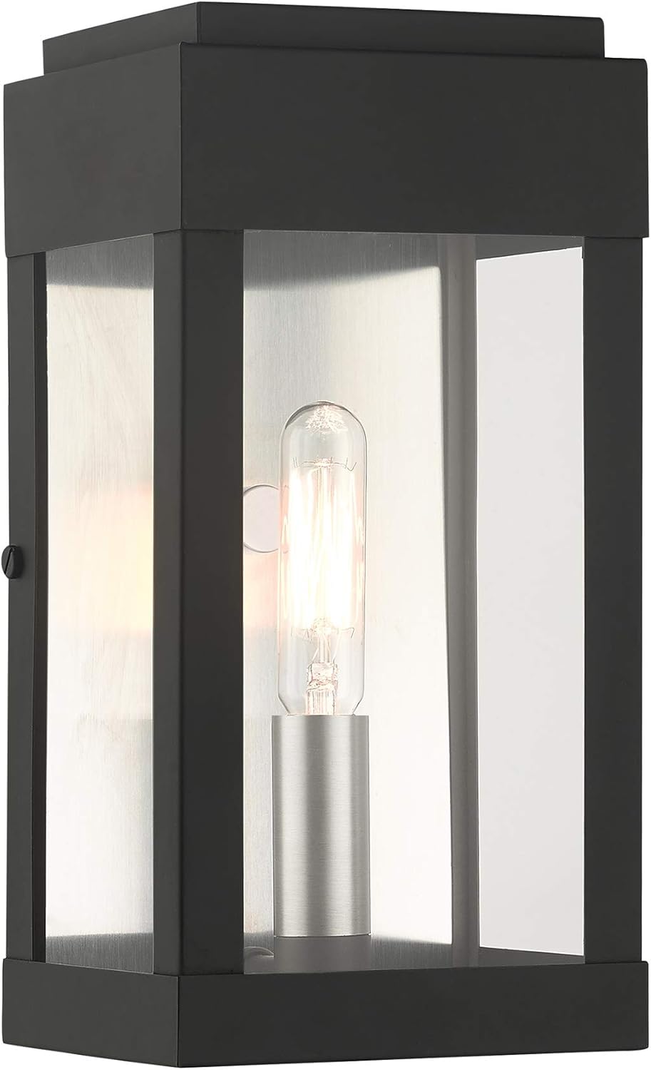 Livex Lighting 21231-04 York 1 Light Outdoor ADA Wall Lantern, Black with Brushed Nickel Finish Candles with Brushed Nickel Stainless Steel Reflector