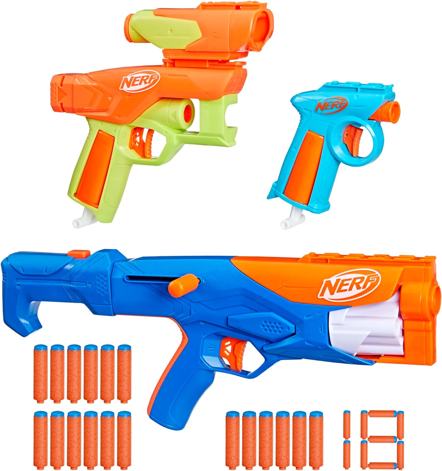 Nerf N Series Gear Up Pack, 3X Blasters, 18 Nerf N1 Darts Compatible Only with Nerf N Series Blasters, Kids Gifts, Outdoor Games, Ages 8+