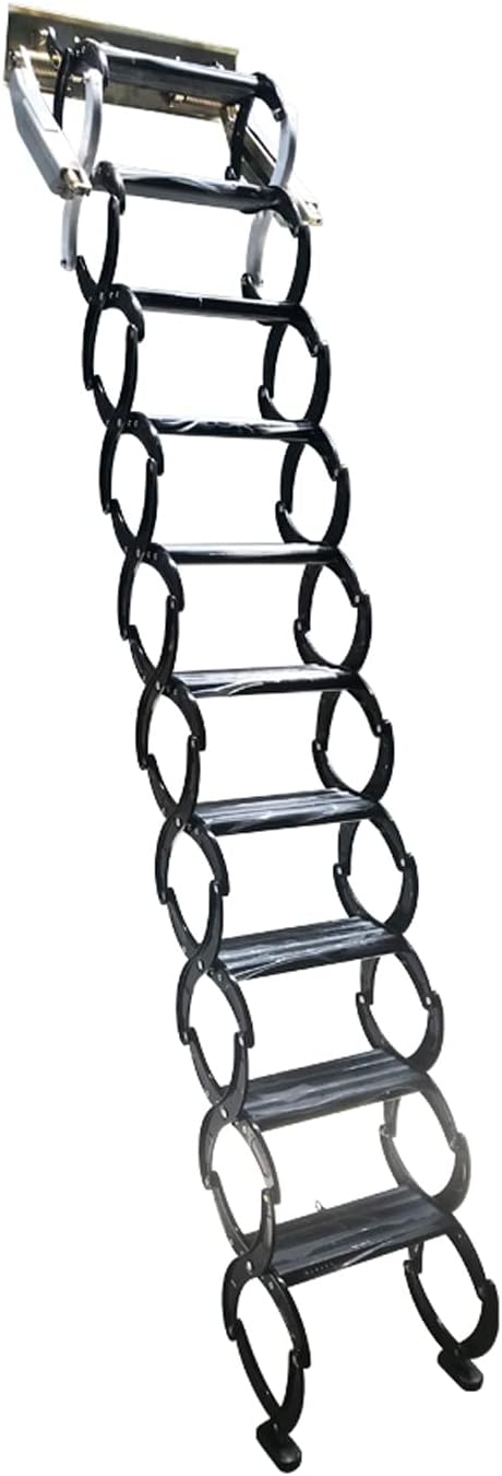 TECHTONGDA Folding Attic Ladder Pull Down Attic Stairs, Narrow Wall-mounted Attic Steps, Retractable Loft Ladder Stairs, 12 Steps Alloy Attic Access Ladder, 9.8feet Max Vertial Height, Folding Stairs