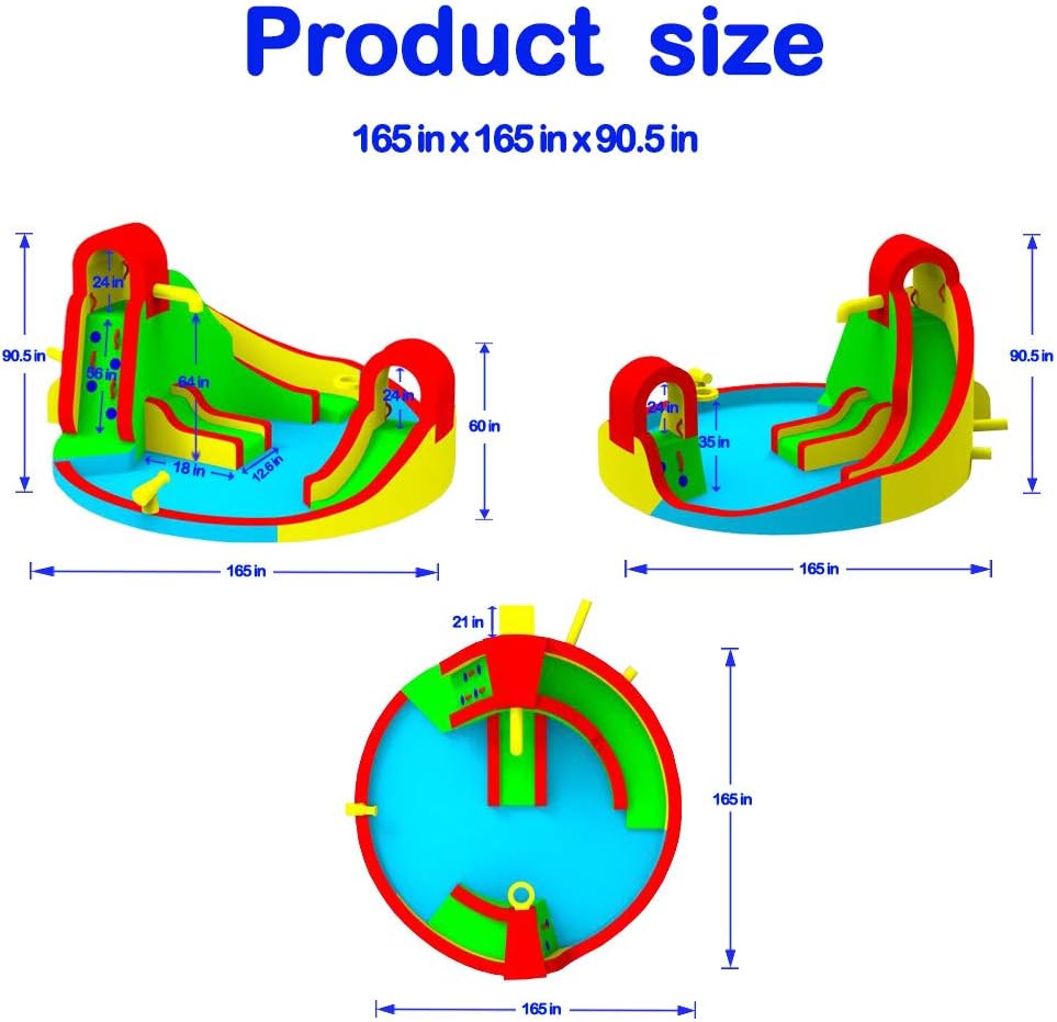 Inflatable Water Park with Blower Dual Water Slide, Climbing Wall, Water Gun, Splash Pool, Lounge, Basketball Hoop and Big Slide