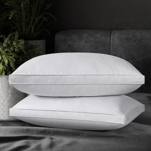 Goose Down Feather Pillows with 100% Cotton Cover, Gusseted Bed Hotel Collection Pillows for Sleeping, King Size, Set of 2