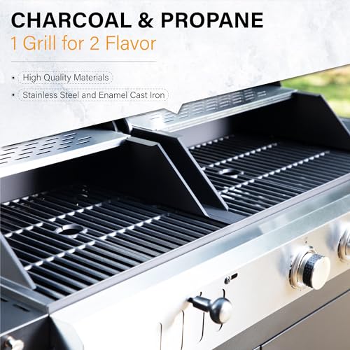 MFSTUDIO 4 Burner Propane Gas BBQ Grill with Side Burner and Porcelain-Enameled Cast Iron Grates, 42,000 BTU Output Stainless Steel Grill for Outdoor Cooking and Backyard Barbecue