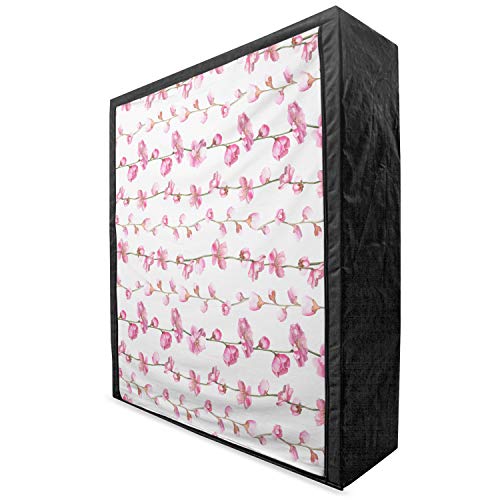 Ambesonne Asian Leaves Portable Fabric Wardrobe, Watercolor Style Composition of Blossoming Flowers Horizontal Lines, Clothing Organizer and Storage Closet with Shelves, 33.5