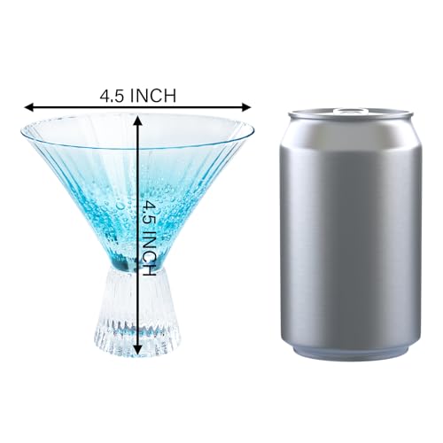 JEKOSEN Crystal Stemless Martini Glasses 8 Ounce Set of 4, Vintage Ribbed Cocktail Glassware Azure Bubble Design Premium Strong Lead-Free Clear for Bar, Martini Cosmopolitan Tequila