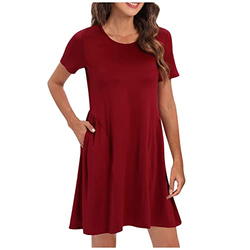 Womens Summer Dresses with Pocket Casual Sleeveless/Short Sleeve Crew Neck Mini Dress for Beach Vacation Party Club Night