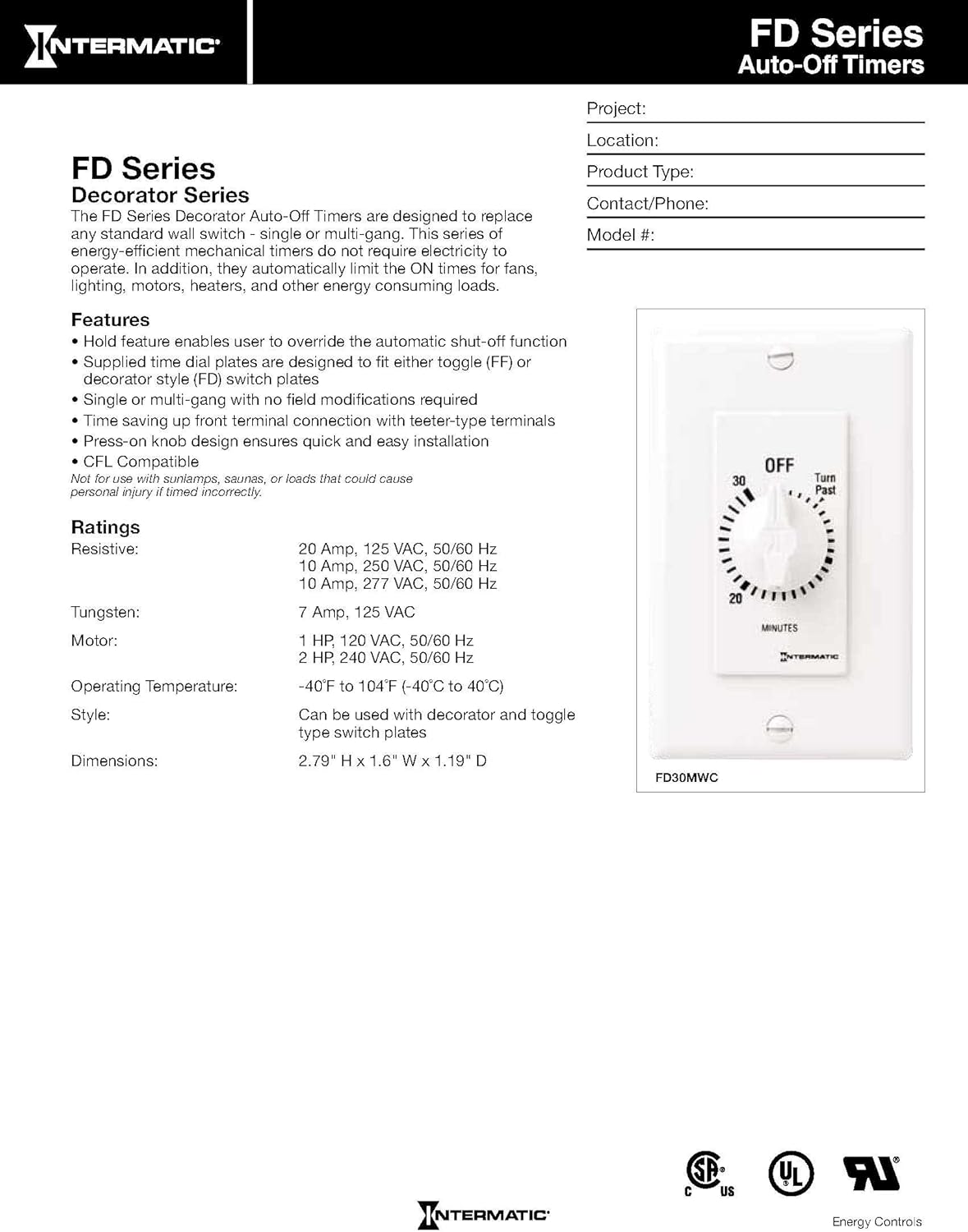 Intermatic FD430MW 30-Minute Spring-Loaded Wall Timer for Lights and Fans, White