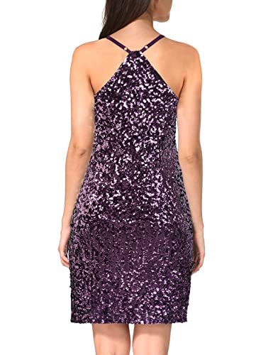 MANER Women's Glitter Sequin Dress Adjustable Spaghetti Strap Sparkle Party Dresses