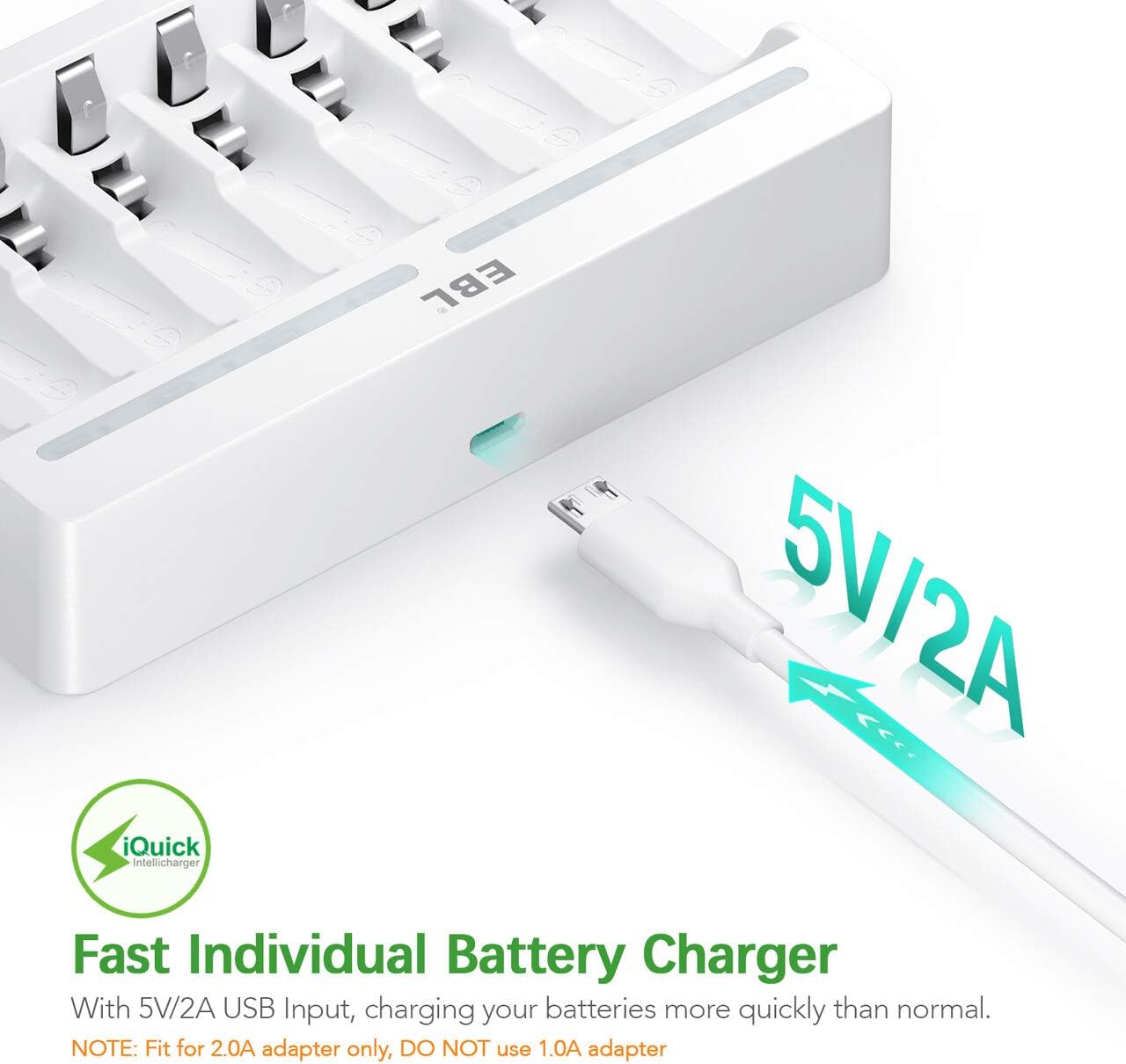 EBL Rechargeable AA Batteries 2800mAh 24 Pack and 8-Bay AA AAA Individual Rechargeable Battery Charger