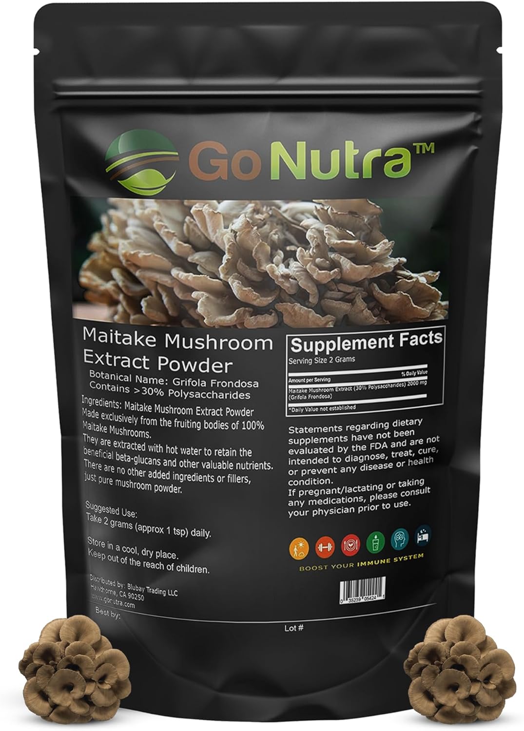 Maitake Mushroom Extract Powder by Go Nutra 8 oz | Grifola Frondosa 30% Polysaccharides | Maitake King of Mushrooms