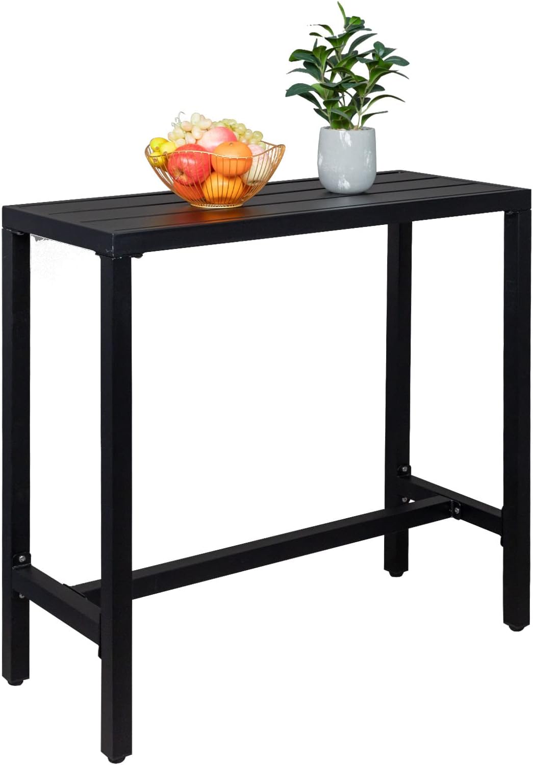 40in Patio Pub Height Dining Table,Outdoor Rectangular Bar Table,Weather Resistant Anti-Rust Outdoor End Table,with Waterproof Frame and Adjustable Foot,for Garden, Yard, Poolside, Balcony (Black)