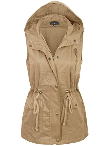 Womens Zip Up Military Anorak Utility Vest with Hood True US Size (S-XL)