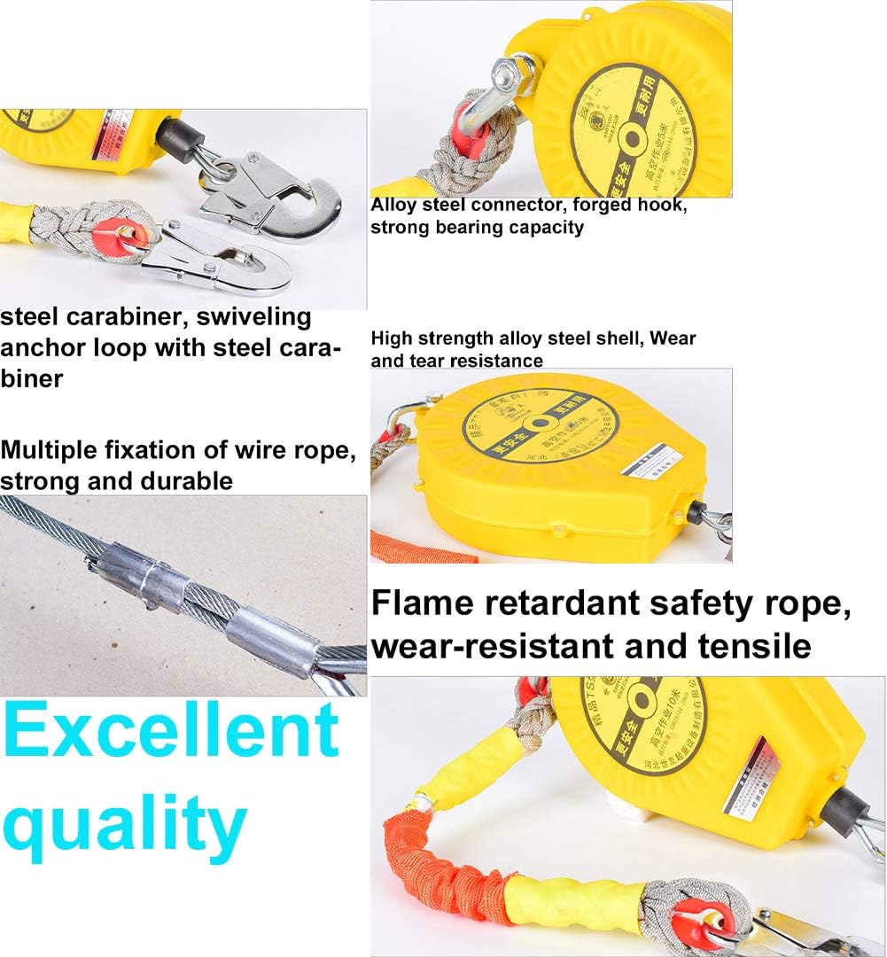 Self Retracting Lifeline, Fall Protection Yoyo Harness-Web Construction, 11 ft (3.3 m), Steel shackle, 330 lb Capacity