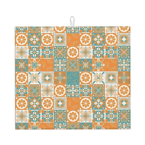 Keep Your Countertops Dry With Kitchen Dish Drying Mat - Non-Slip, Reversible And Super Absorbent For Your Dish Rack And Sink (Moroccan Tiles)