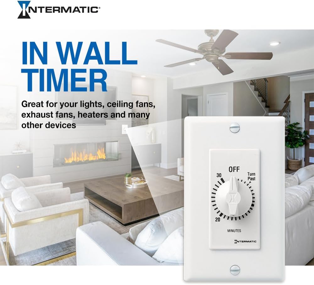 Intermatic SW30MWK 30-Minute Spring Wound Timer, White - Energy-Saving Control for Lights and Appliances - Easy Installation and Operation