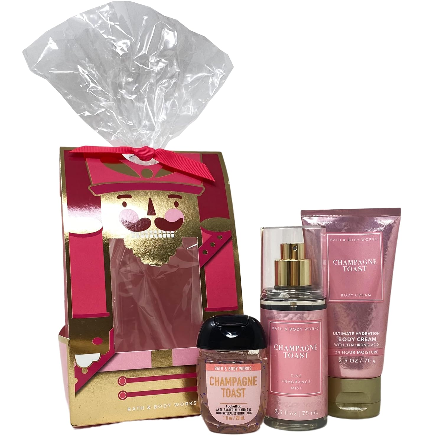 Bath and Body Champagne Toast Let's Toast To You Mini Gift Set Bag - Fragrance Mist - Body Cream and a Hand Gel Arranged Inside a Festive Gift Bag
