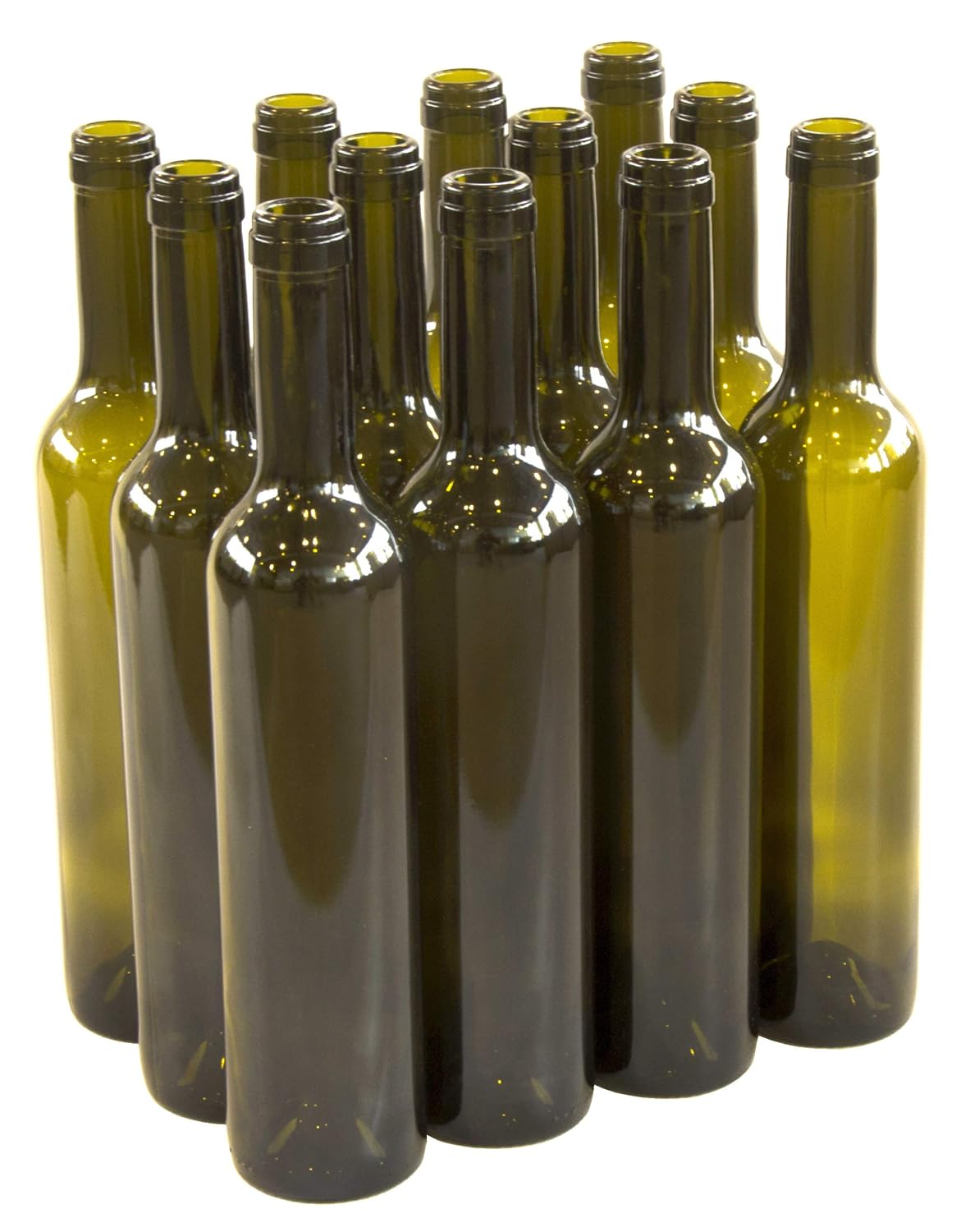 North Mountain Supply 500ml Antique Green Glass Bordelaise Seduction Wine Bottle Punt-Bottom Cork Finish - Case of 12