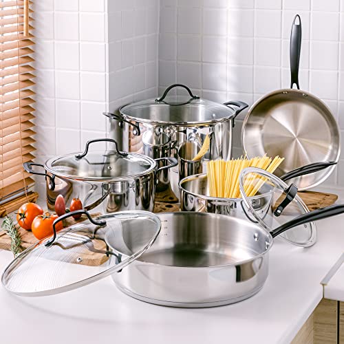 GrandTies Full-Clad Tri-Ply Stainless Steel Sauce pan Induction Cookware – 3 QT Stainless Steel Pot, Marquina Black Metal Handles Kitchen Cooking Pot with Lid, Dishwasher Safe Pots and Pans