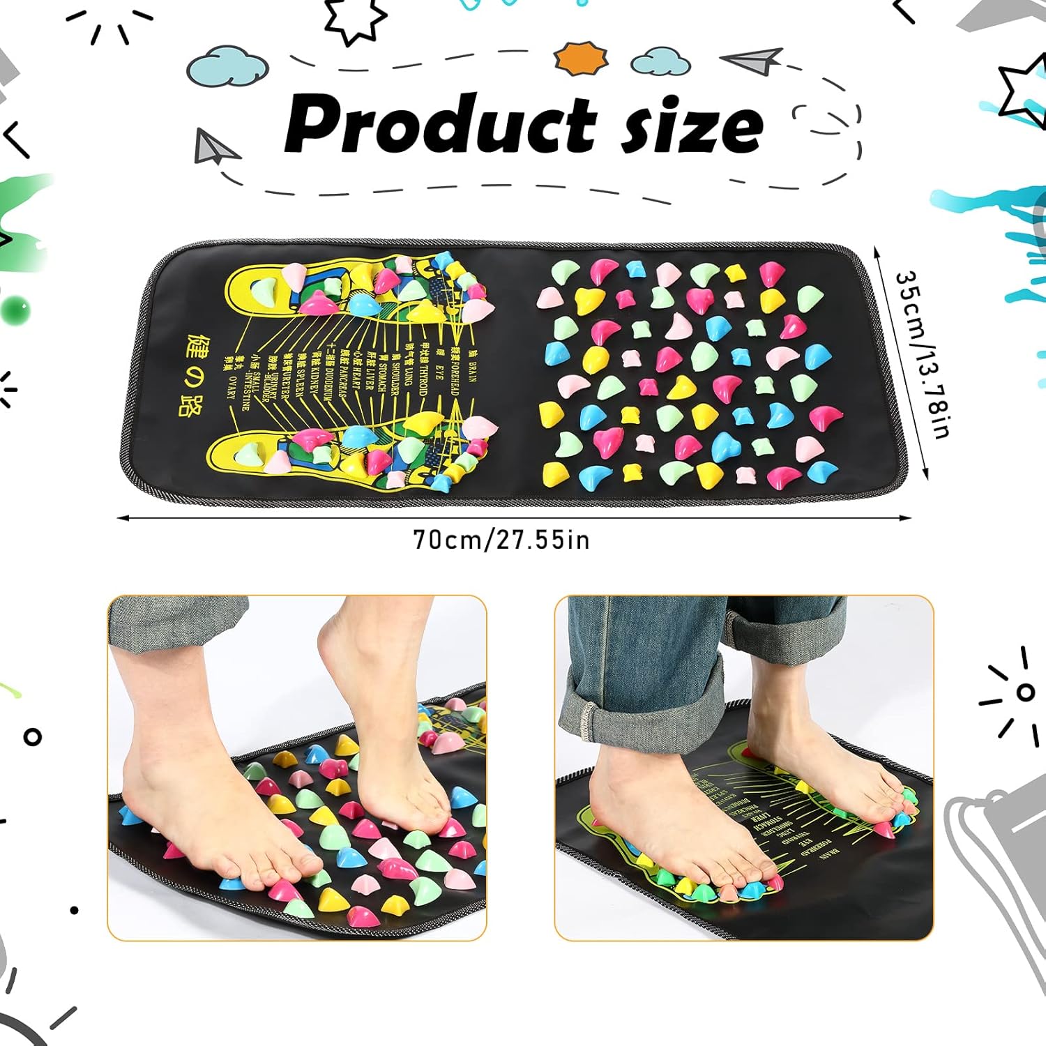 Foot Massage Mat Reflexology Walk Stone Road Foot Massage Acupoint Mat for Acupressure Relaxes for Long Sitting Elderly Students and Office Workers (27.56 x 13.78 Inches)