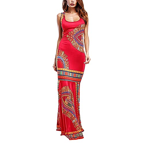 Women's Casual Cocktail Dresses Summer Sleeveless Dashiki Maxi Long African Evening Dress Plus Size Dresses