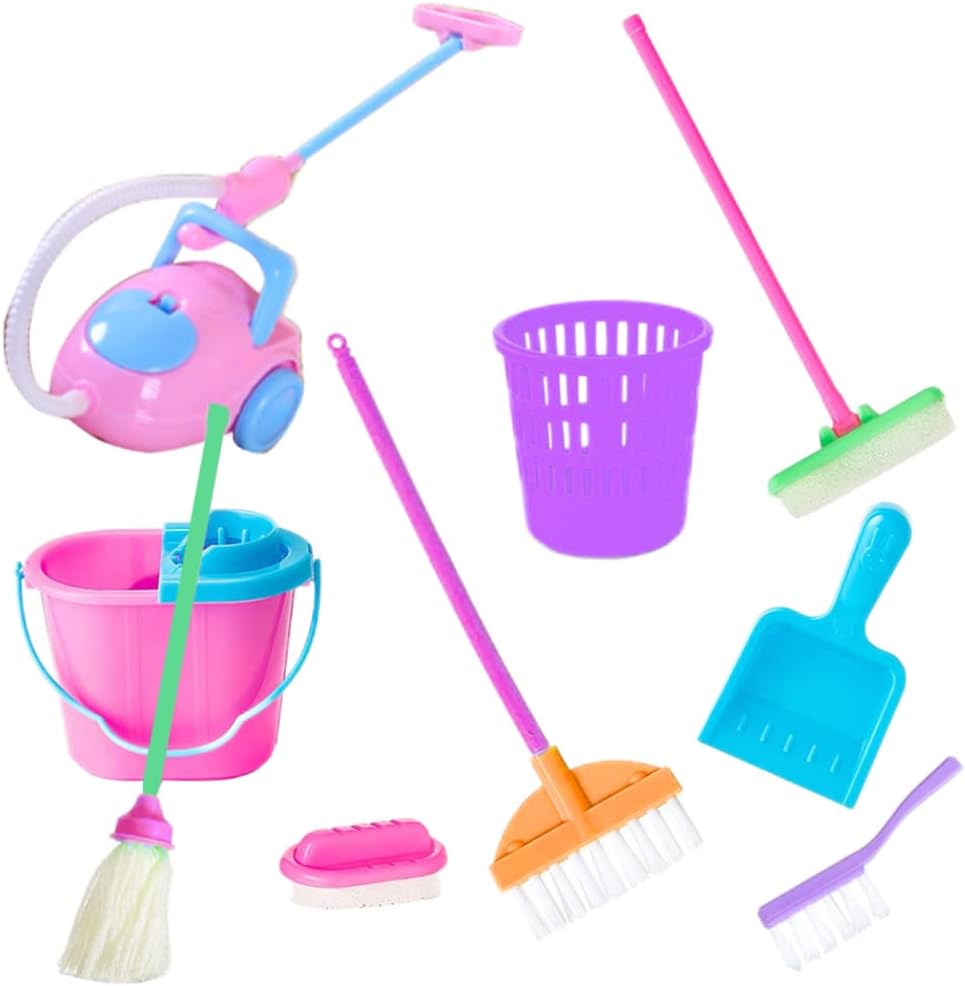 9PCS Miniature Bucket Doll Housework Cleaning Supplies Mini Dollhouse Accessories Mop Dustpan, Brush, Broom, Furniture Decoration Accessories