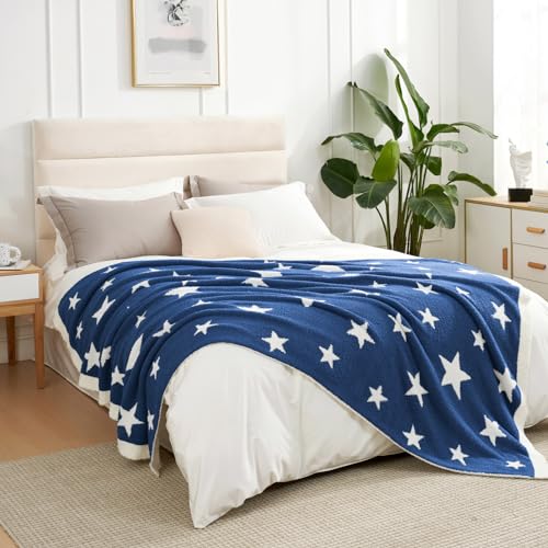 Snuggle Sac 4TH of July Patriotic Throw Blanket, Ultra Soft Cozy American Star Throw Blanket for Couch, Sofa, Bed, Living Room, Grey Star,50x60 inches