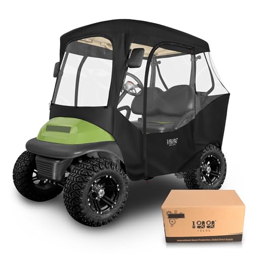 10L0L Golf Cart Enclosure for 2 Seater Club Car DS Precedent Onward and Tempo, 600D Waterproof and Windproof Golf Buggy Cover with Side Mirrors Opening Zipper 4 Side Clear Windows and Taillight Zone