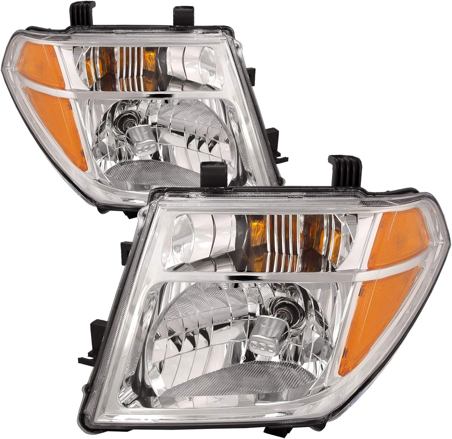 HEADLIGHTSDEPOT Chrome Housing Halogen Headlights Compatible with Nissan Frontier Pathfinder Includes Left Driver and Right Passenger Side Headlamps