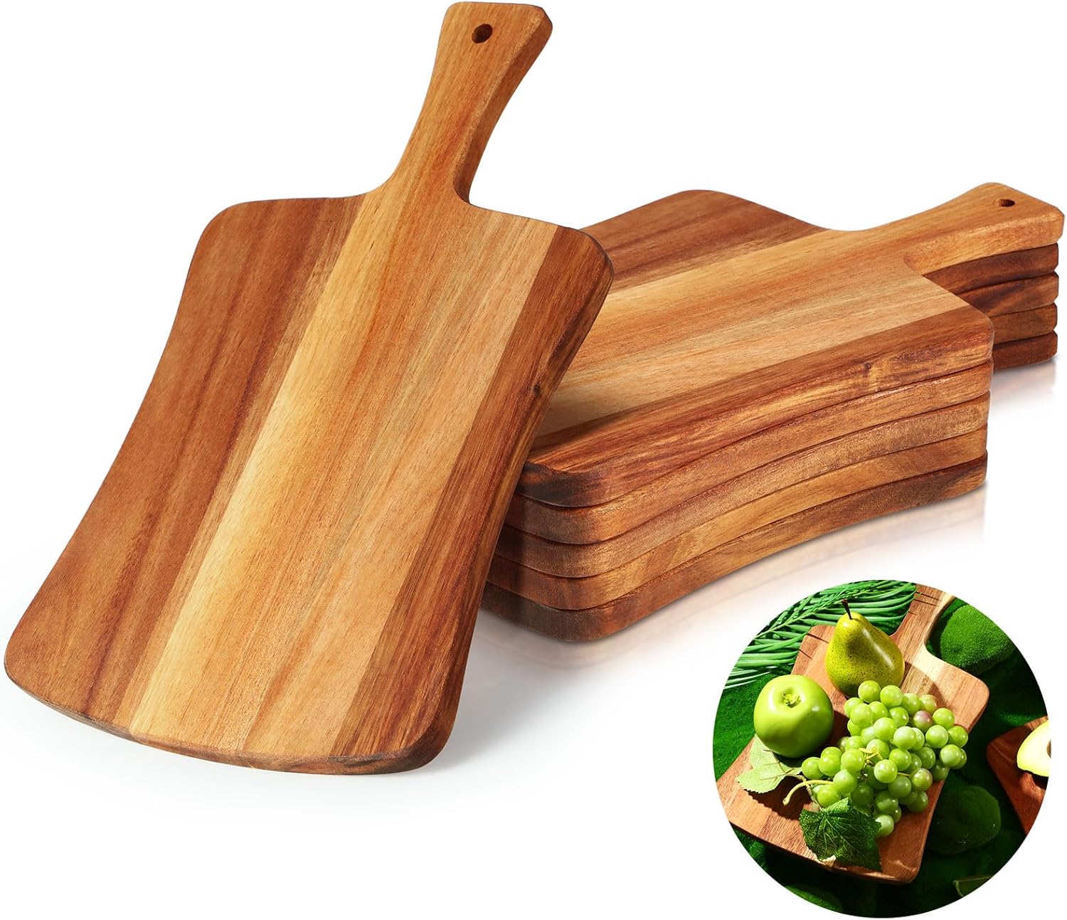 Layhit 6 Pack Thick Acacia Wood Cutting Board Wooden Serving Board Double Sided Serving Wood with Handle Chopping Boards for Kitchen Meat Charcuterie Cheese Bread Vegetables Fruits, 14 x 8.7 Inch