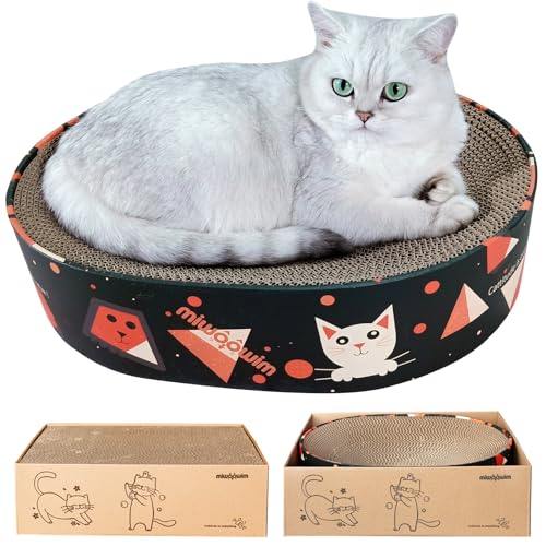 3PCS Oval Shape Cat Scratcher Cardboard Bed, Corrugated Scratch Pad with Box, Cat Scratching Lounge Bed, Circle Cat Scratcher, Modern Cat Scratcher, Cute Round Cat Scratcher Bowl(black)