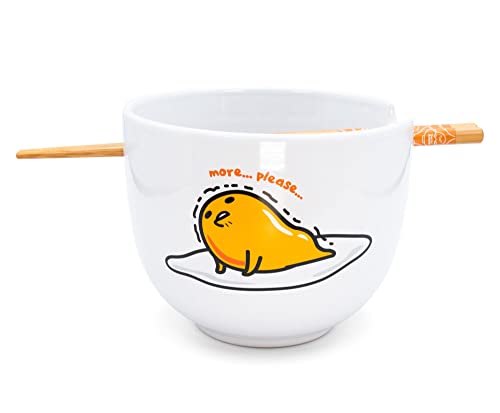 Silver Buffalo Sanrio Gudetama Lazy Egg Nissin Top Ramen Ceramic Ramen Noodle Rice Bowl with Chopsticks, Microwave Safe, 20 Ounces