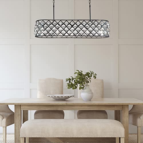 Edvivi Crystal Drum Pendant Chandelier, 3 Lights Glam Lighting Fixture with Oil Rubbed Bronze Finish, Crystal Spheres, Living, Dining, Kitchen