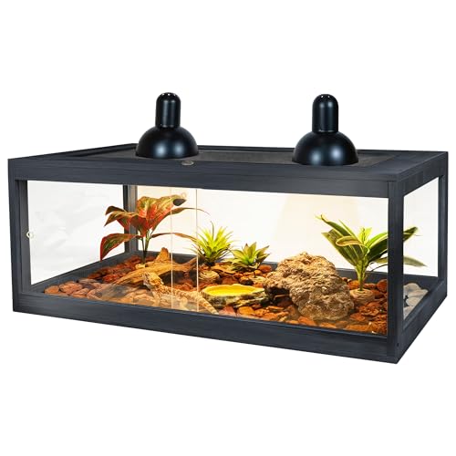 Reptile Terrarium Up to 81 Gallon, Reptile Habitat, Bearded Dragon Tank with Metal Mesh Roof, Suitable for All Types of Reptile, Lizard, Snakes (Black, 63 Gallon (40x20x20 Inch))