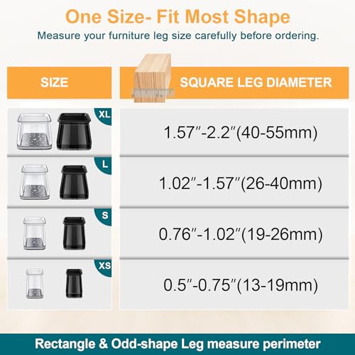 32 Pcs Square Chair Leg Protectors for Hardwood Floors, Felt Furniture Pads Floor Protectors, Silicone Chair Leg Caps Covers,Extra Large (fit side lenght: 1.6'' - 2.2'')