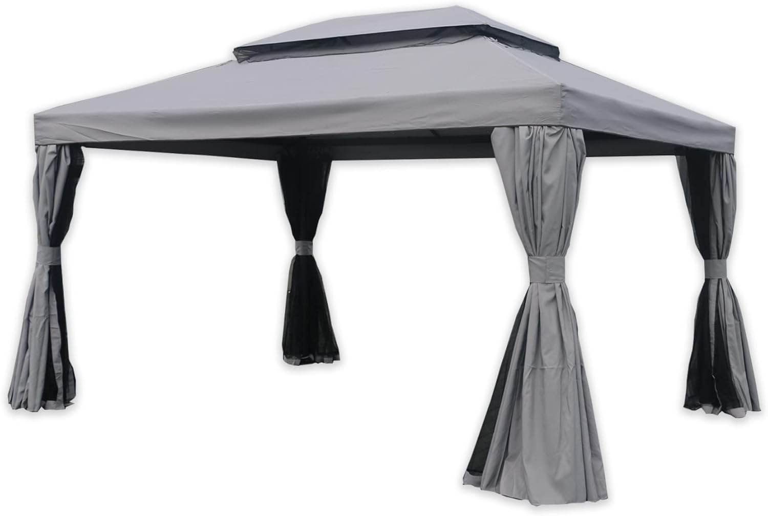 COZYVIDA10' x 13' Patio Gazebo, Aluminum Frame Double Roof Outdoor Gazebo Canopy Shelter with Netting & Curtains, for Garden, Lawn, Backyard and Deck, gray
