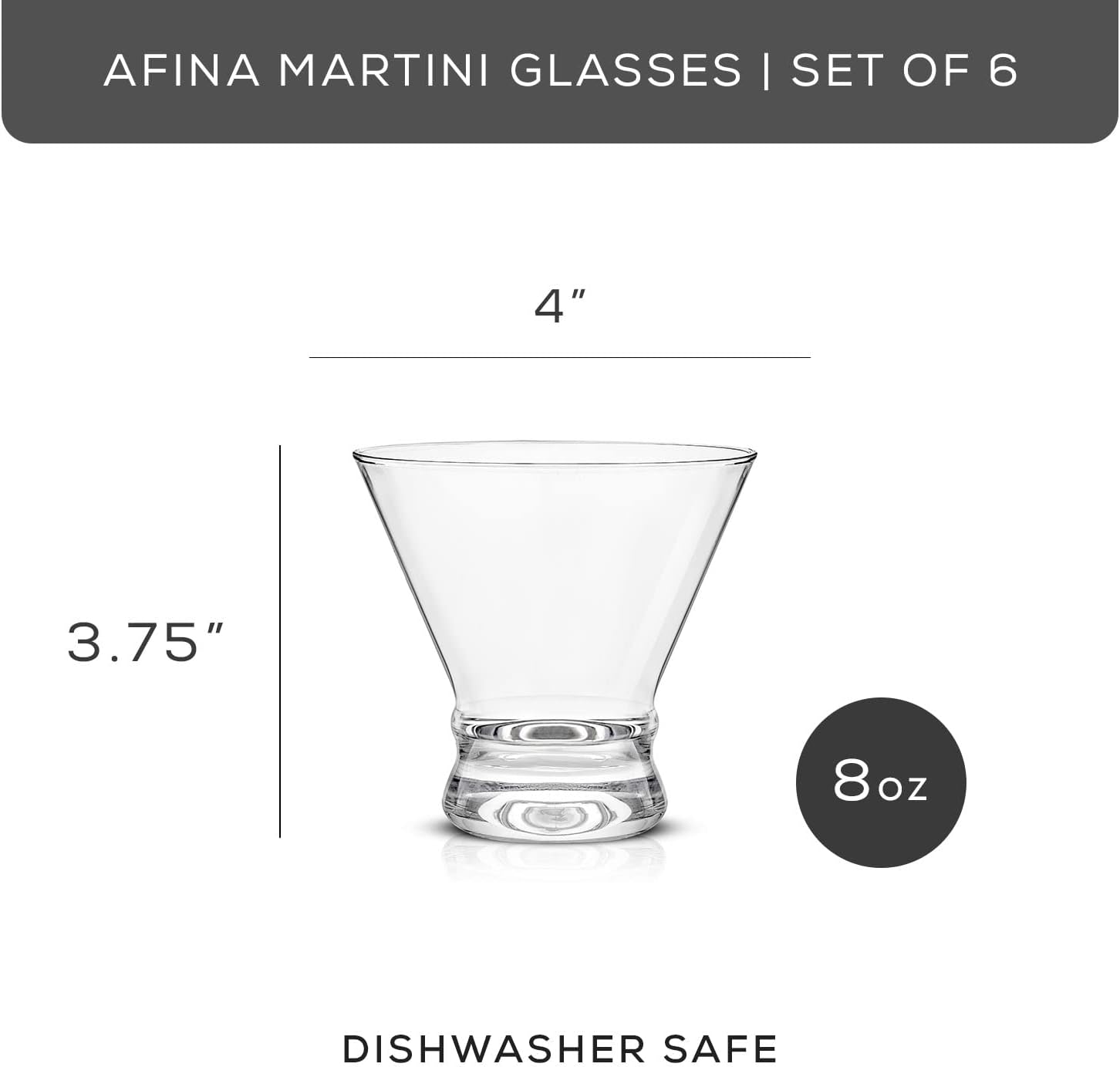 JoyJolt Martini Glasses Set of 6 - Cocktail Glasses - 8oz Stemless Martini Glasses - Margarita Glasses - Liquor Drinking Glasses - Bar glass - Glass Dessert Cups - Martini Glass Cups