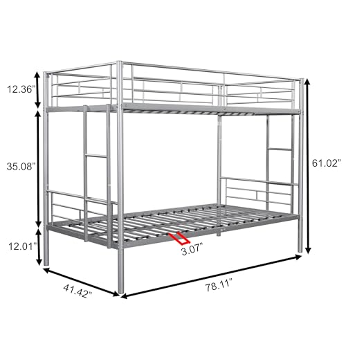 Metal Twin Over Twin Bunk Bed with Ladder and Full-Length Guardrail, Underbed Storage Heavy-Duty Sturdy Metal/Noise Reduced Design/ 2 Side Ladders/Safety Guardrail/CPC Certified (Black)